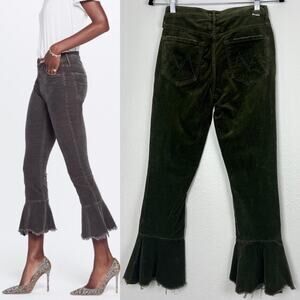 MOTHER | New The Cha Cha Chew in Hopscotch Corduroy Green Mermaid Flare Pants 25